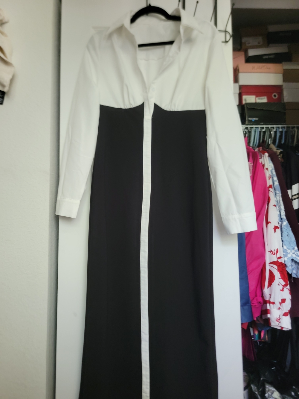 Classic Black & White Shirt Dress